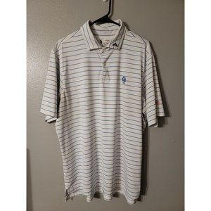 F&G Tech Polo Shirt Adult Size XL White Blue Striped Lightweight Golf